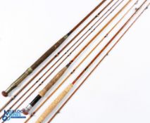 3x Various Rods - a Precision Rod Company Redditch 8ft 2 piece split cane trout fly rod burgundy