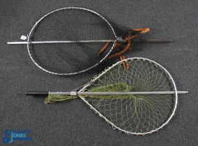 2x Large Gye Landing Nets, aluminium framed with extendable handles, one made by Whitlock, one has a