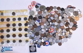 Box of World Coins, Tokens, Badges and few British coins, no silver coinage noted, #2.5kg