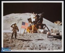 NASA - Jim Irwin - Apollo 15 colour 10x8 showing Irwin on the moon, signed in a lighter portion of