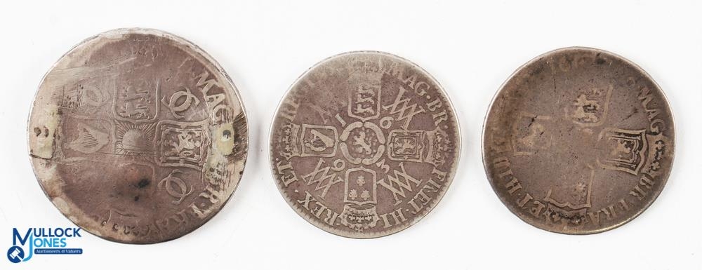 Charles II 1680 Silver Crown Coin worn with edge dents, date part legible, together with 1693 - Image 2 of 2