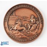 North East Coast Exhibition - Prize Medal 1882 - Vignette of Neptune with Lighthouse in background -