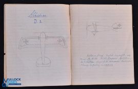 WWI - Aviation a ms book featuring approx 70 reconnaissance drawings of British planes of WWI -