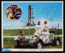NASA -Autograph - Eugene Cernan colour 8x10 showing the crew of Apollo 11 signed by Cernan in