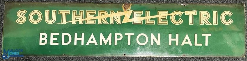 Southern Railway Bedhampton Halt enamel sign - SOUTHERN ELECTRIC with SR electric flash and left