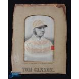 Tom Cannon (noted Victorian Jockey 1880-90s) Portrait in woven silk on original card mount by the