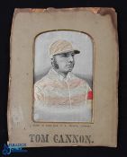 Tom Cannon (noted Victorian Jockey 1880-90s) Portrait in woven silk on original card mount by the