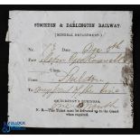 Stockton & Darlington Railway 1840s- An Employees Free Ticket from Shildon to any part of the line