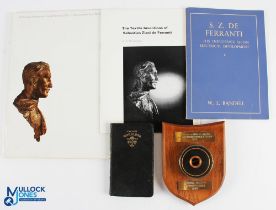 S Z DE Ferranti 1890 Cable plaque and Booklets, a mounted piece of Ferranti cable cut and