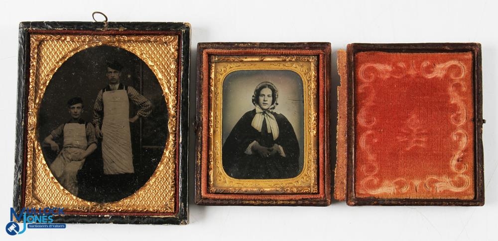 2x c1880 Ambrotype Photographs, with original cases, an image of a lady portrait with bonnet and