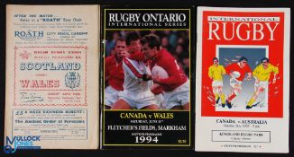 Canada/Wales Interest Rugby Programmes (3): Canada v Australia 1993 & Wales 1994 and Wales (Grand