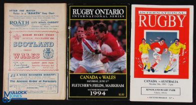 Canada/Wales Interest Rugby Programmes (3): Canada v Australia 1993 & Wales 1994 and Wales (Grand