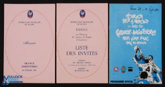 1980s France v England Rugby Menu/Programme (3): Lovely Menu & Guest List for Paris dinner after the