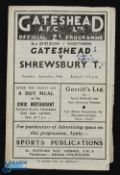 1950/51 Gateshead v Shrewsbury Town Div. 3 (N) match programme 30 September 1950; fold out type,