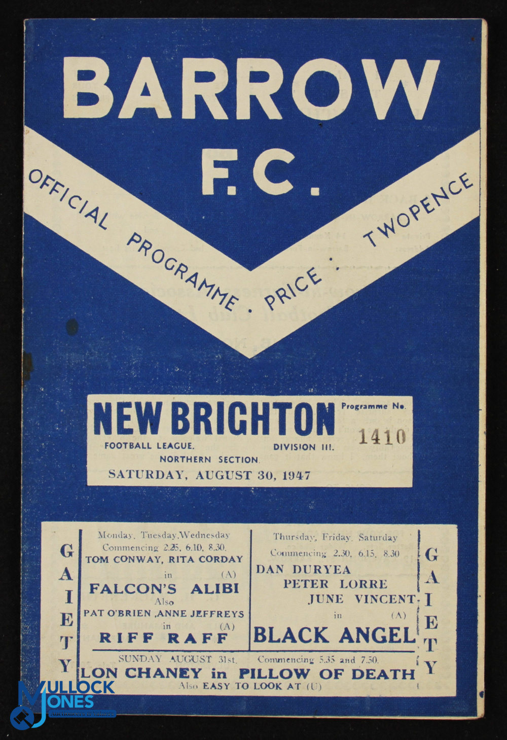 1947/48 Barrow v New Brighton Div. 3 (N) match programme 30 August 1947; fair/good. (1)