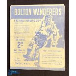 1947/48 Bolton Wanderers v Wolverhampton Wanderers Div. 1 match programme, fold out type, 6 December