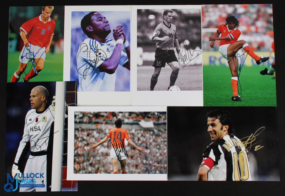 7x Mixed Foreign Football Signed Photographs - featuring Cruyff, Bergkamp, Ho, Boer, Gullit,