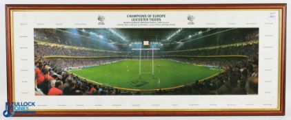 Framed Leicester Panoramic Rugby Win Photo: Striking wide 41" x 16" m, f & g colour photo during the