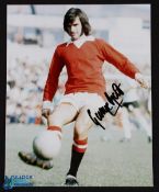 George Best Manchester United Signed Football Photograph - signed in black ink to the front,