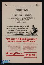 1974 British Lions v Proteas Rugby Programme: 4pp, signed by A Lategan, who partnered Errol