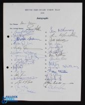 1974 British Lions in South Africa Official Rugby Autograph Sheet: One of the best examples seen,