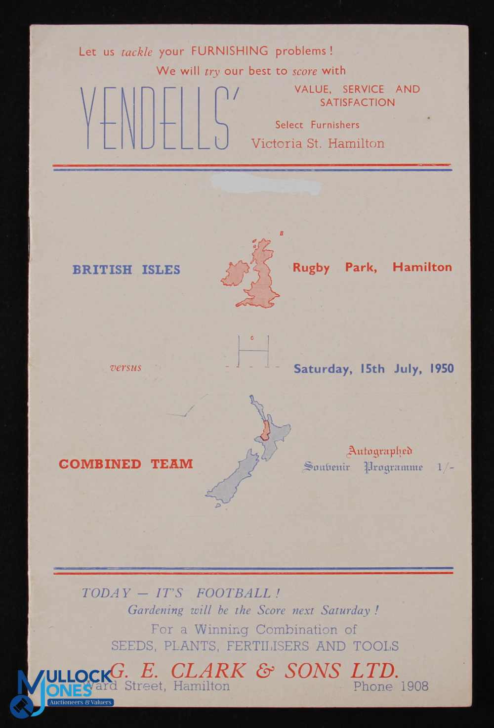 1950 British & I Lions v Waikato/King Country/Thames Valley Rugby Programme: Less-seen, very clean