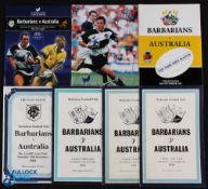Barbarians v Australia Rugby Programmes (7): 1958, 1967, 1976, 1984, 1992, 1996 & 2001. Lovely! Very