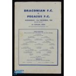 1958/59 Draconians FC (Wales) v Pegasus challenge match programme 17 December 1958 at Ninian Park