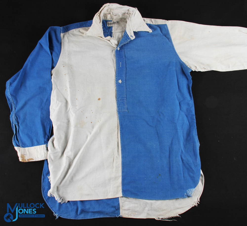 1950s Western Province shirt, pale blue/white halves, long sleeves with one pale blue, one white,