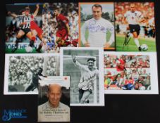 8x Various England Football player Signed photographs, prints etc - features Charlton, Gascoigne,