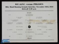 1953/54 Oxford University v Pegasus friendly match programme 28 November 1953 at Iffley Road,