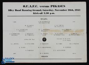 1953/54 Oxford University v Pegasus friendly match programme 28 November 1953 at Iffley Road,