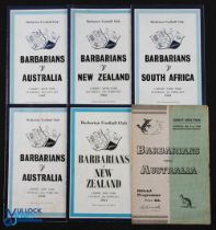 1948-67 Barbarians v Tourists Rugby Programmes (6): v Australia 1948, 1958 and 1967; v NZ 1954 and