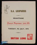 1974 British Lions v SAARB Rugby Programme: 16pp. 'The Leopards' were the second African side to