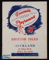 1950 British & I Lions v Auckland Rugby Programme: The Eden Park match won well by the Lions. Good