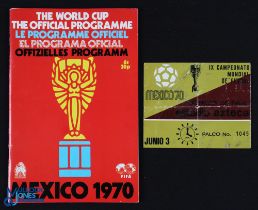 1970 World Cup Official programme Mexico 70 plus match ticket Belgium v El Salvadore 3 June 1970