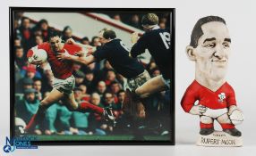 Rupert Moon Grogg & Framed Action Rugby Photo (2): Fine 9.5" old-style Grogg of the Llanelli & Wales