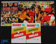 Wales in Australia Rugby Programmes (5): Both tests 1978 inc JPR Flanker and Graham Price,