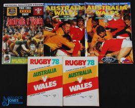 Wales in Australia Rugby Programmes (5): Both tests 1978 inc JPR Flanker and Graham Price,