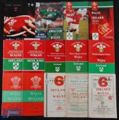 1952-2007 Wales & Ireland Rugby programmes (23): Issues from Swansea (1), Dublin (3) and Cardiff (