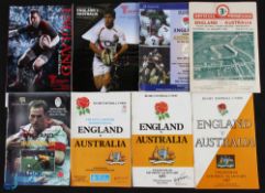 1948-2010 England v Australia Rugby Programmes (8): 4pp card for the earliest, then glossies for 67,
