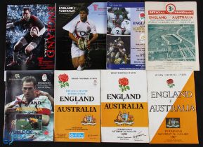 1948-2010 England v Australia Rugby Programmes (8): 4pp card for the earliest, then glossies for 67,