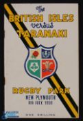 1950 British & I Lions v Taranaki Rugby Programme: Colourfully-covered, fine 36pp inc covers, good
