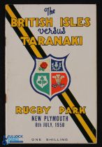 1950 British & I Lions v Taranaki Rugby Programme: Colourfully-covered, fine 36pp inc covers, good