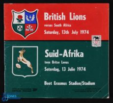 1974 British Lions v SA 3rd Test Rugby Programme: 20pp, landscape style. VG