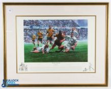 Framed Rugby Art, England Win v Australia, 2000: Classic modern style, accurate ltd ed painting of