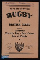 Rare 1950 British & I Lions v Poverty Bay/East Coast/Bay of Plenty Rugby Programme: Signed to