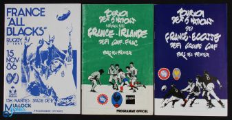 1986 & 87 France Home Rugby Programmes (3): v New Zealand at Nantes, scarce, Nov 1986; v Ireland,