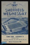 1953 South African UK touring side: Sheffield Wednesday v South Africa match programme, Wednesday