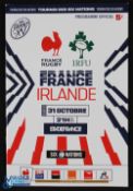 Scarce 2020 France v Ireland Rugby Programme: With the restrictive recent French programme policy